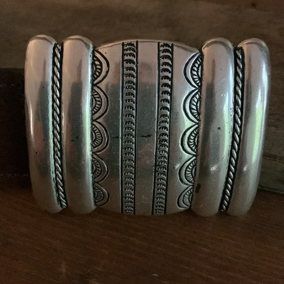 Vintage Leather Woven Made in Uraquay Belt Silver Etched Buckle Sz ML - Picture 5 of 6